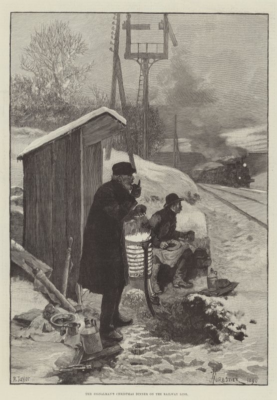 Le dîner de Noël du signaleur sur la voie ferrée - Amedee Forestier