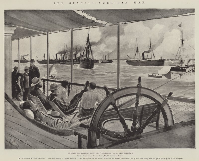 La guerre hispano-américaine, à bord du navire de troupes américain Berkshire, n° 9, avec la batterie 2 - Amedee Forestier