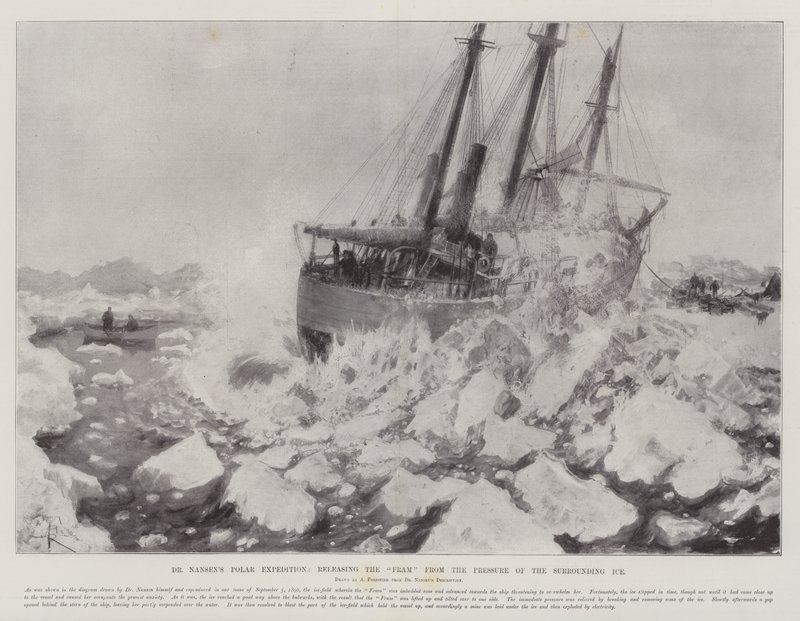Expédition polaire du Dr Nansen, libérant le Fram de la pression de la glace environnante - Amedee Forestier