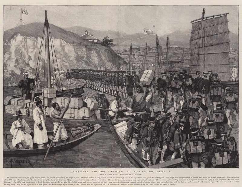 Troupes japonaises débarquant à Chemulpo, 9 septembre - Amedee Forestier