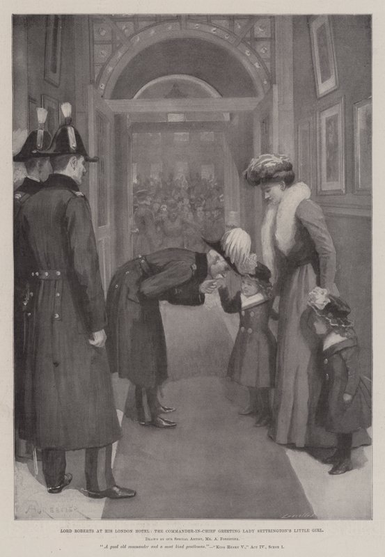 Lord Roberts dans son hôtel londonien, le commandant en chef saluant la petite fille de Lady Settrington - Amedee Forestier