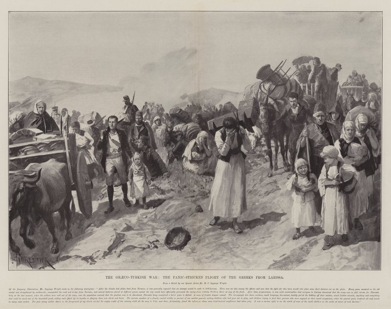 La guerre gréco-turque, la fuite paniquée des Grecs de Larissa - Amedee Forestier
