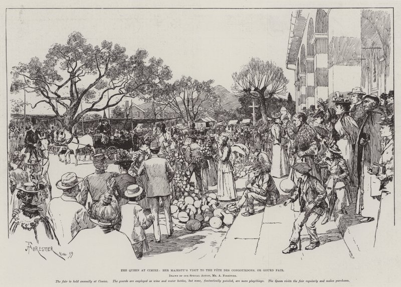 La Reine à Cimiez, visite de Sa Majesté à la Fête des Congourdons, ou Foire aux Courges - Amedee Forestier