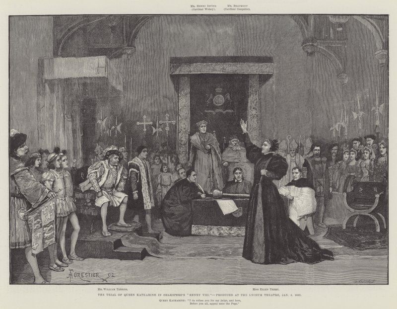 Le Procès de la Reine Katharine dans Henry VIII de Shakespeare, produit au Lyceum Theatre, 5 janvier 1892 - Amedee Forestier