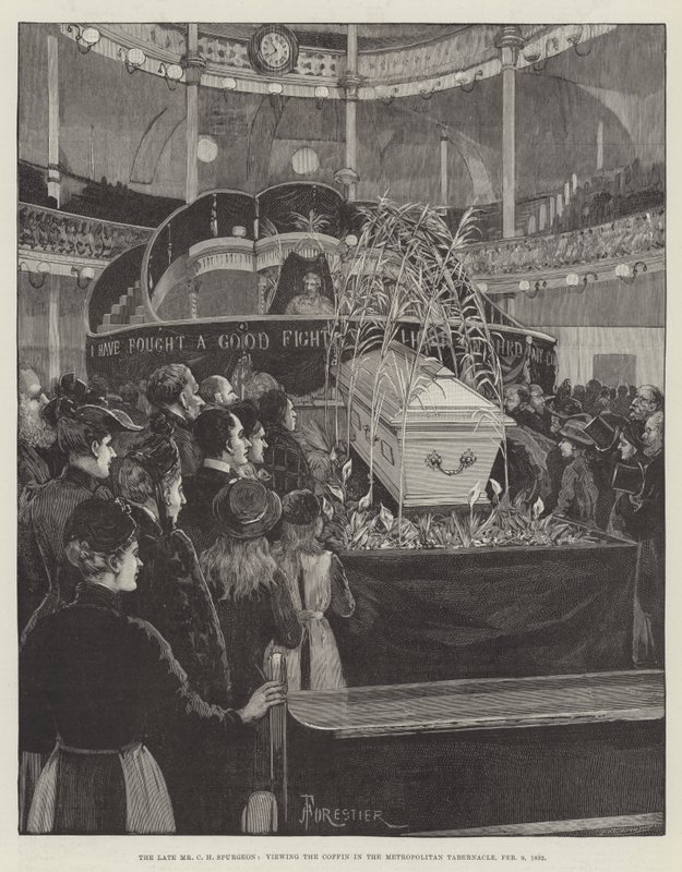 Le défunt M. C H Spurgeon, vue du Cercueil dans le Tabernacle Métropolitain, 9 février 1892 - Amedee Forestier