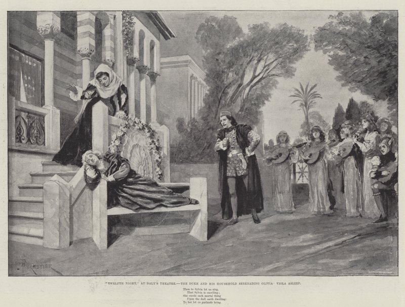 La Nuit des Rois, au Théâtre de Daly, le Duc et sa Maison sérénadant Olivia, Viola endormie - Amedee Forestier