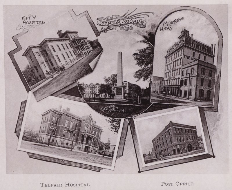 Hôpital de la ville; Johnson Square; Monument de Greene; Morning News, Hôpital Telfair, Bureau de poste - American Photographer (after)