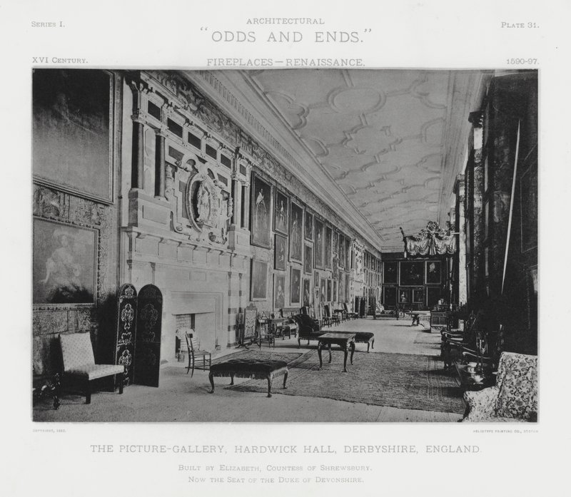 Cheminée : La Galerie des Images, Hardwick Hall, Derbyshire, Angleterre - American Photographer (after)