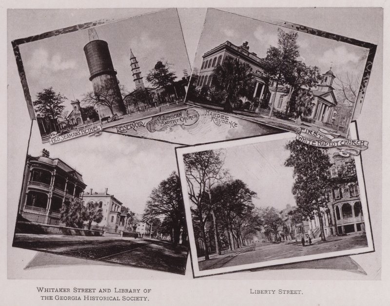 Ancien Bethel des marins ; Réservoir ; Première église baptiste africaine ; Résidence Hardee ; Première église baptiste blanche ; Rue Whitaker et bibliothèque de la société historique de Géorgie ; Rue Liberty (photo en noir et blanc) - American Photographer (after)