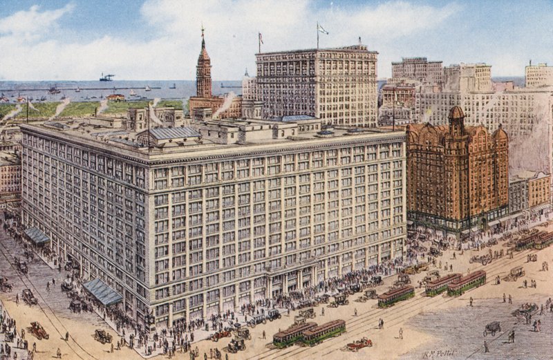 Chicago : Marshall Field and Company, rue State et rue Randolph, locaux de vente au détail du plus grand magasin du monde (photo couleur) - American Photographer