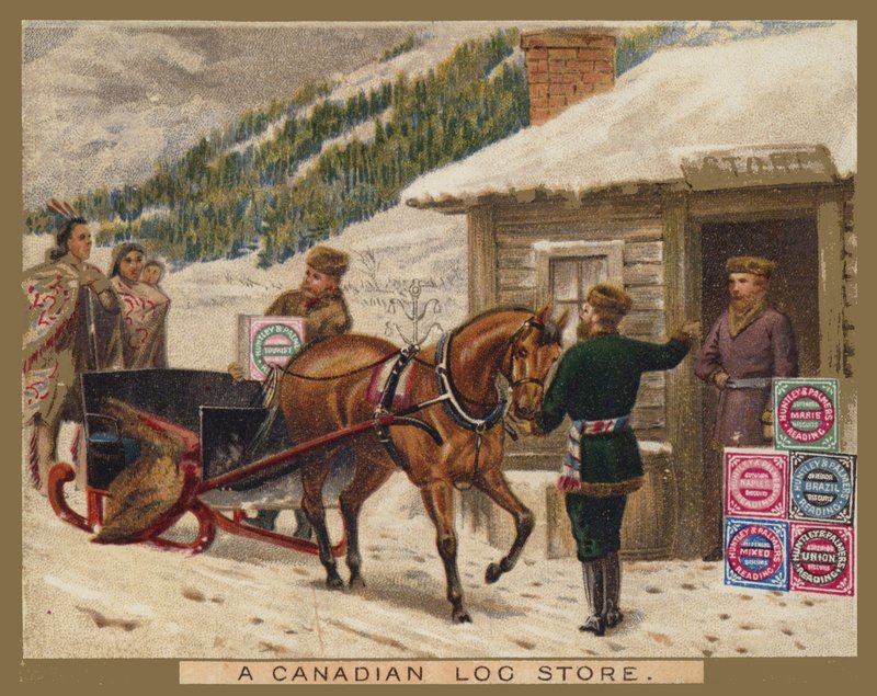Un magasin de bûches canadien, publicité Huntley et Palmer - American School