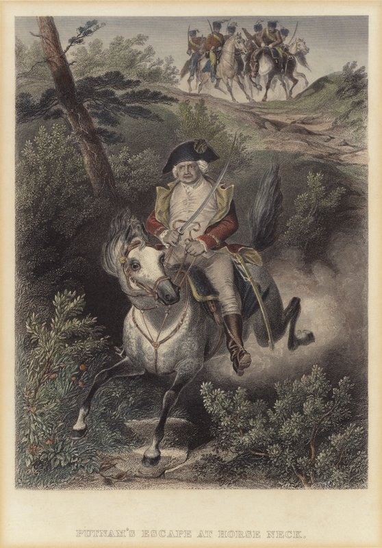 La fuite du général américain Israel Putnam des Britanniques à Horse Neck, Connecticut, Guerre d