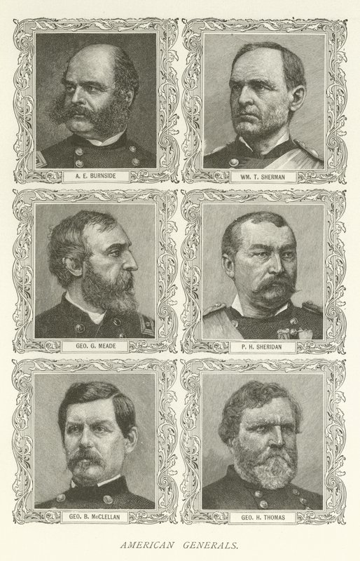 Généraux américains, A E Burnside, William T Sherman, George G Meade, P H Sheridan, George B McClellan, George H Thomas - American School