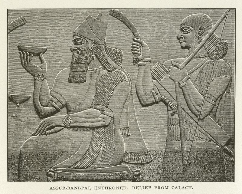 Assur-bani-pal sur son trône, relief de Calach - American School