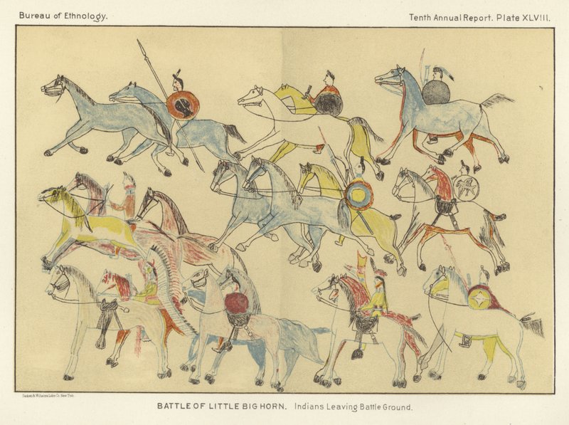 Bataille de Little Big Horn - Indiens quittant le champ de bataille - American School