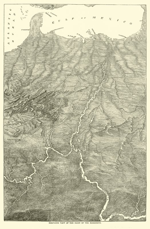 Vue aérienne du bassin du Mississippi, 1862 - American School