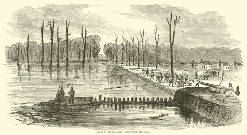 Rupture de la digue du Mississippi, près du canal, mars 1863 - American School
