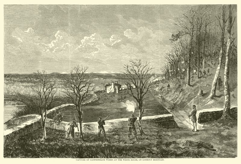 Capture des ouvrages confédérés à la Maison Blanche, sur Lookout Mountain, novembre 1863 - American School