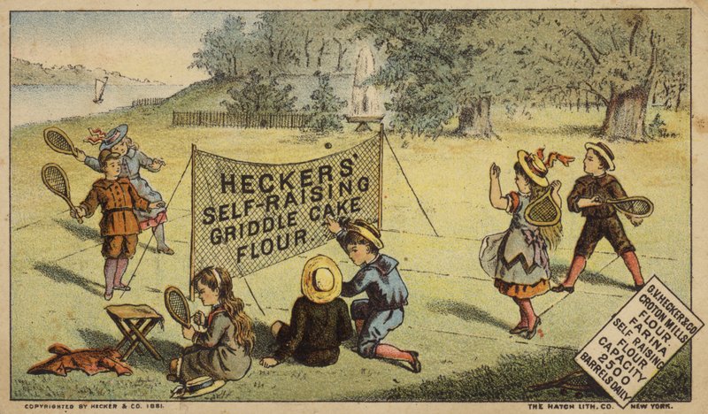 Enfants jouant au raquetball, faisant la publicité de la farine - American School