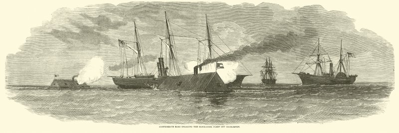 Béliers confédérés engageant la flotte de blocus au large de Charleston, janvier 1863 - American School