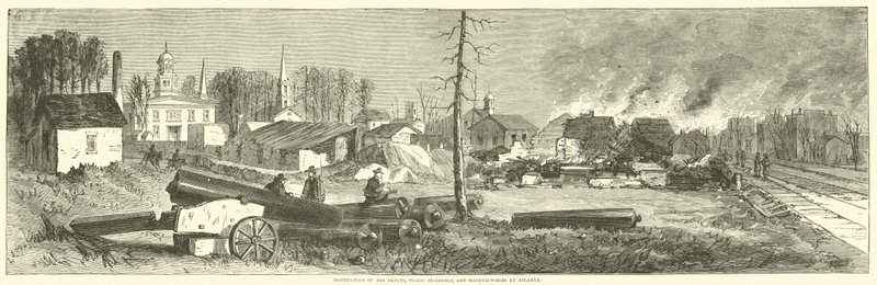 Destruction des dépôts, bâtiments publics et manufactures à Atlanta, novembre 1864 - American School