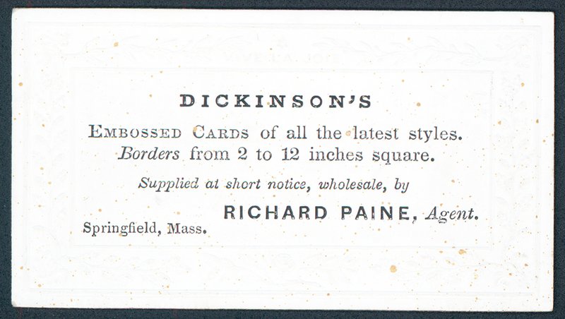 Dickinsons, fournisseur de cartes embossées de tous les derniers styles, carte de visite - American School