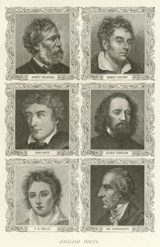 Poètes anglais, Robert Browning, Robert Southey, John Keats, Alfred Tennyson, P B Shelley, William Wordsworth - American School