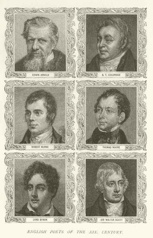 Poètes anglais du XIXe siècle, Edwin Arnold, S T Coleridge, Robert Burns, Thomas Moore, Lord Byron, Sir Walter Scott - American School