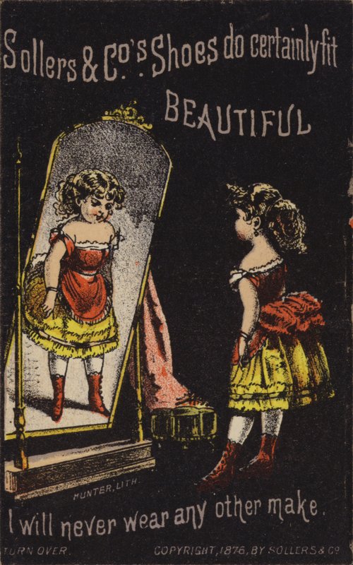 Fille regardant dans le miroir des bottes rouges - American School