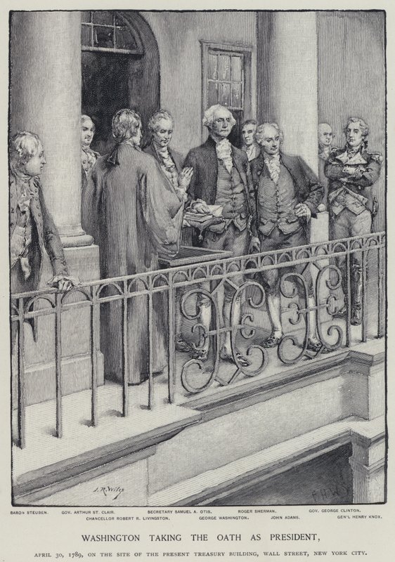 George Washington prêtant serment en tant que président, 30 avril 1789 - American School