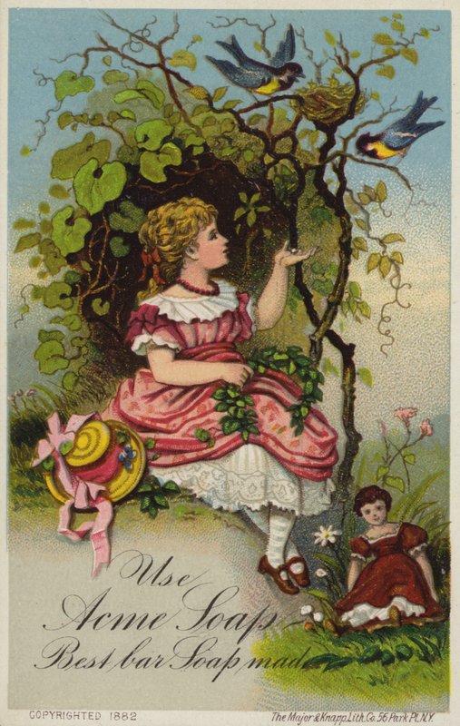 Fille nourrissant des oiseaux - American School