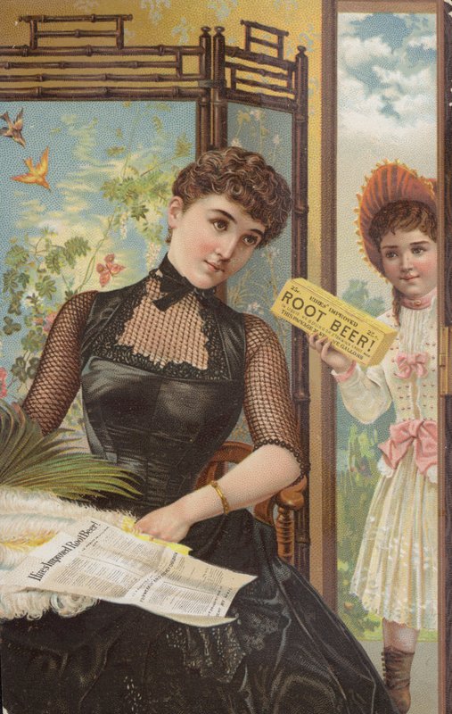 Fille tenant une boîte de root beer - American School