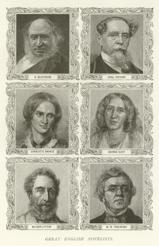 Grands romanciers anglais, R Blackmore, Charles Dickens, Charlotte Bronte, George Eliot, Bulwer-Lytton, W M Thackeray - American School