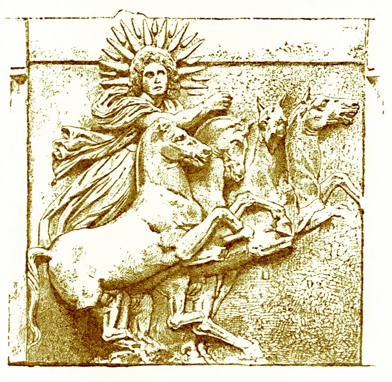 Hélios sur son char, illustration de History of Greece par Victor Duruy, publiée en 1890 - American School
