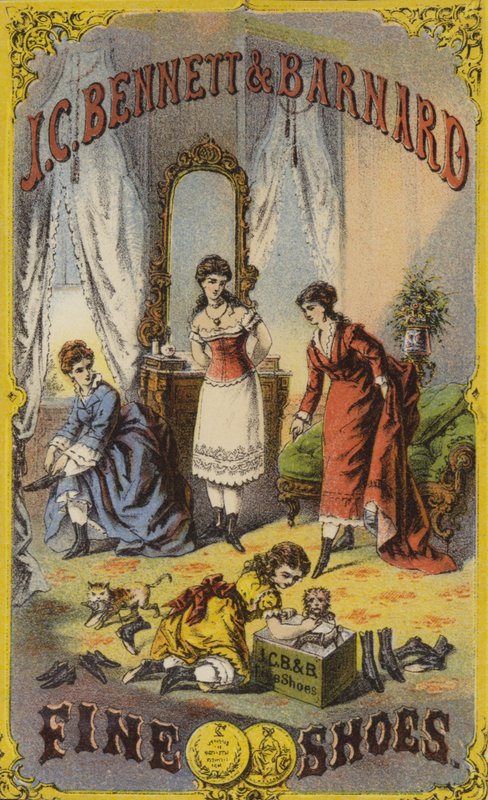 Dames essayant des chaussures - American School