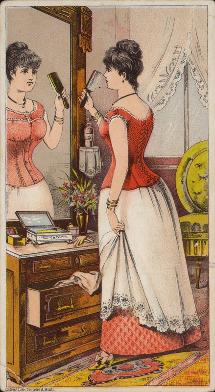 Dame se regardant dans le miroir en sous-vêtements - American School