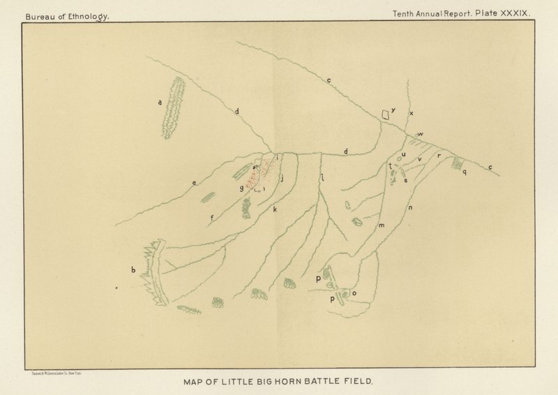 Carte du champ de bataille de Little Big Horn - American School