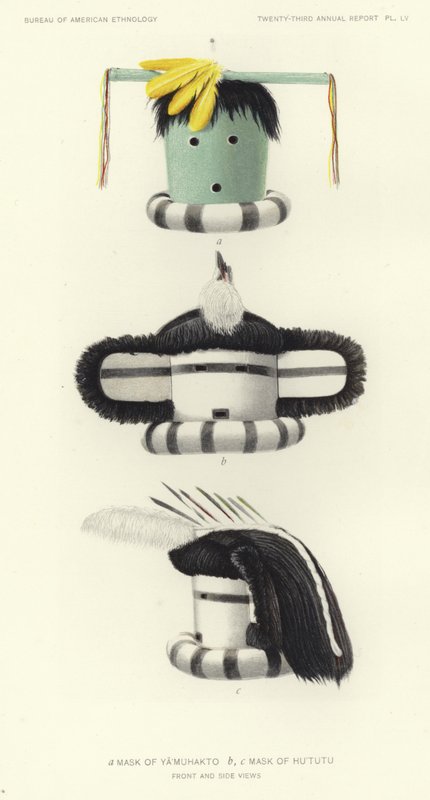Masque de Yamuhakto et masque de Hutu (lithographie couleur) - American School
