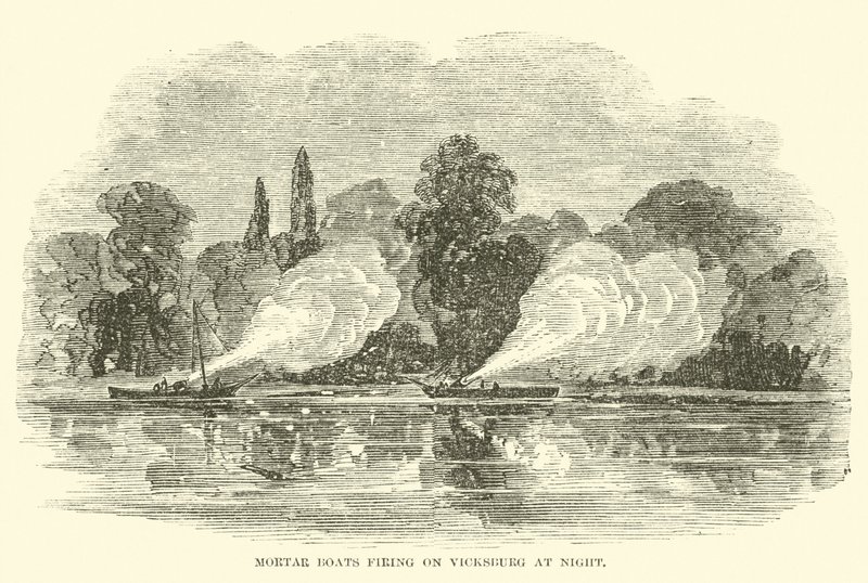 Bateaux-mortiers tirant sur Vicksburg la nuit, juillet 1862 - American School
