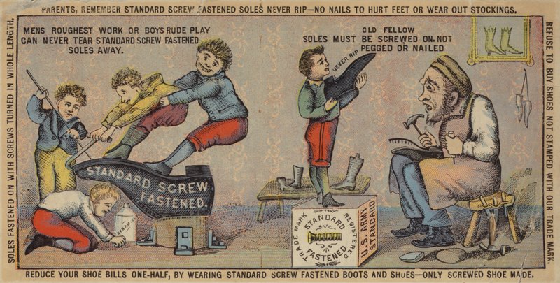 Vieil homme réparant des chaussures - American School