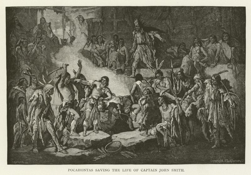 Pocahontas sauvant la vie du capitaine John Smith - American School