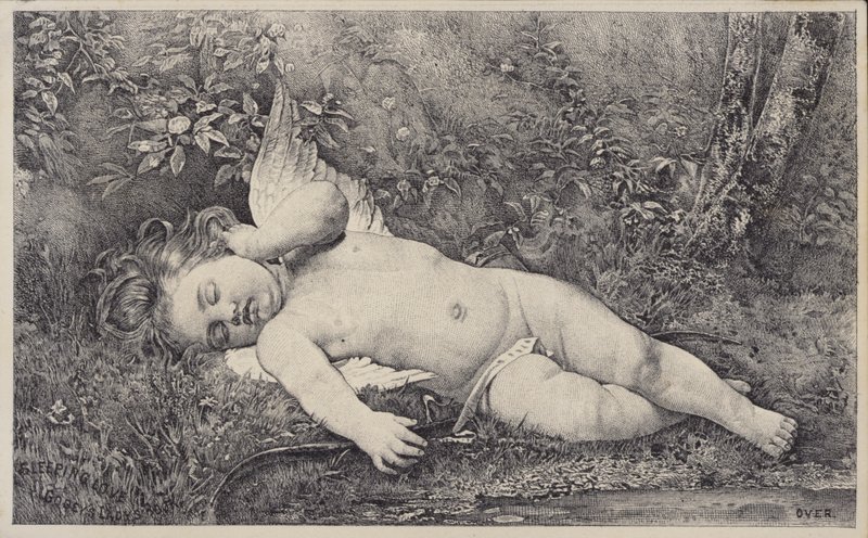 Amour endormi, carte de visite pour le livre de la dame de Godey - American School