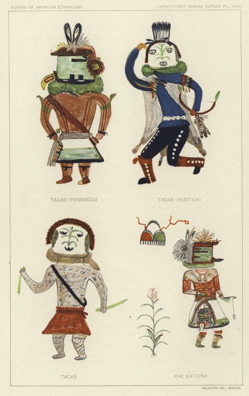 Tacab (Tenebidji), Tacas (Yebitcai), Tacab, Kae Katcina (lithographie couleur) - American School