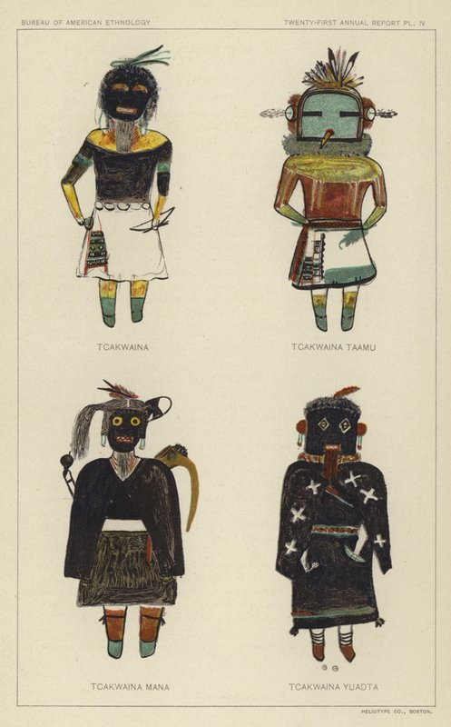 Tcakwaina, Tcakwaina Taamu, Tcakwaina Mana, Tcakwaina Yuadta (lithographie couleur) - American School