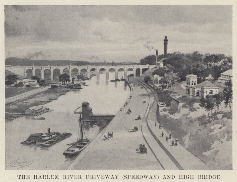 La voie rapide de la rivière Harlem (Speedway) et le High Bridge - American School