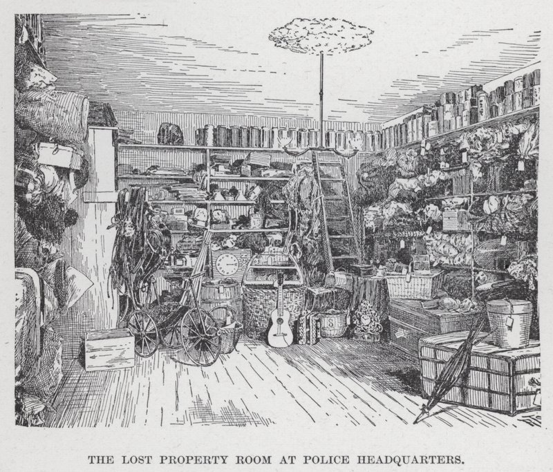 La salle des objets trouvés au siège de la police (lithographie) - American School