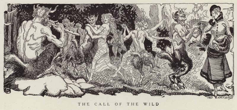 Femme tentée par des faunes de céder à ses pulsions les plus sauvages (litho) - American School