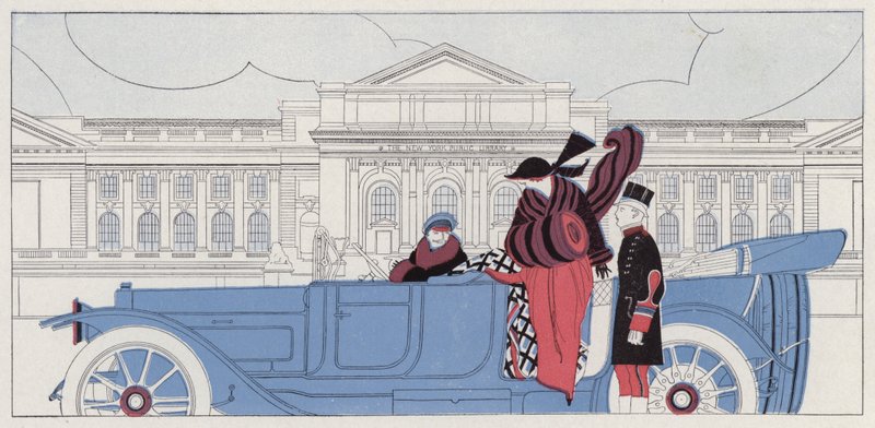 Femme tombant amoureuse de son chauffeur, scène tirée de la nouvelle Taking Chances de J. A. Waldron (lithographie couleur) - American School