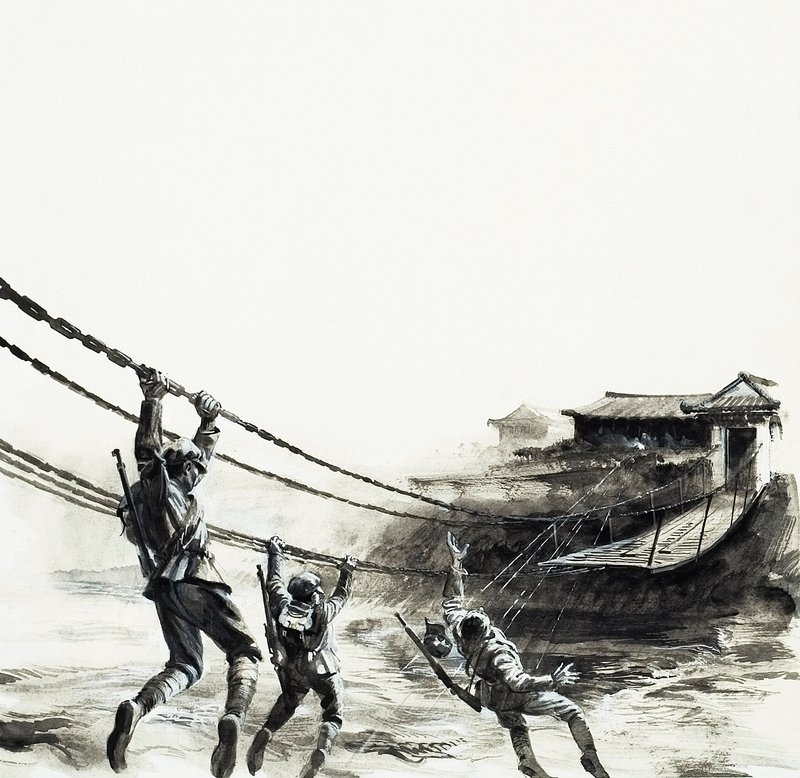 La bataille du pont de Luding (gouache sur papier) - Andrew Howat