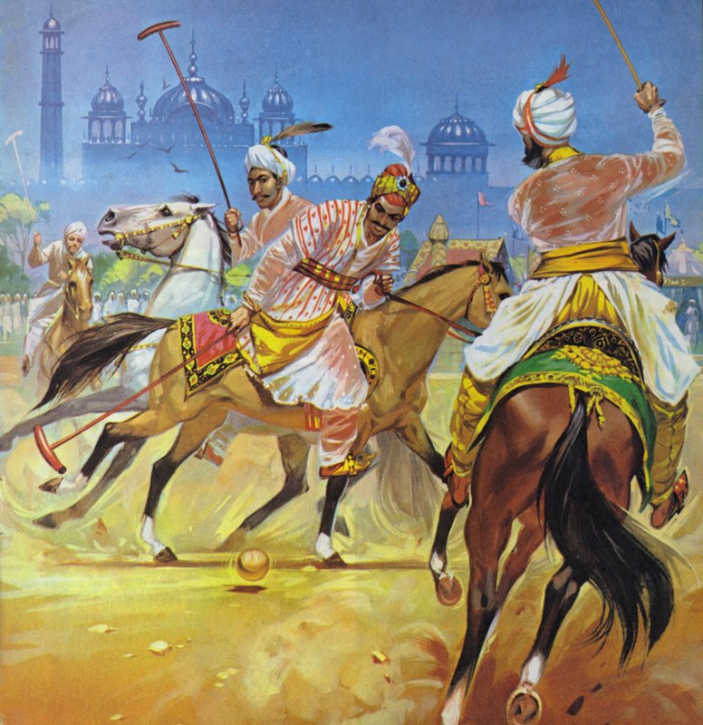 Un empereur moghol jouant au polo (lithographie couleur) - Angus McBride